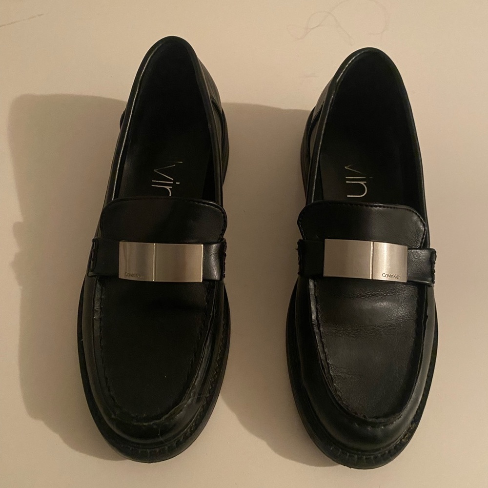Calvin Klein Black Leather Slip-On Loafers-6M
